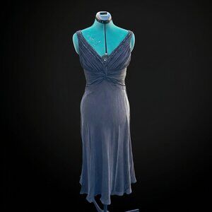 Jones New York Black Silk Evening Dress Beaded V-Neck Formal Gown Size 4